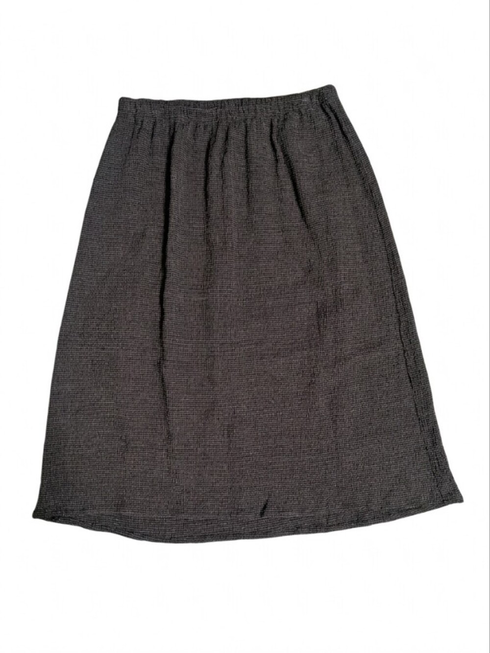 Vintage Eileen Fisher 1X Wool Rayon Knit Midi Skirt Brown Black Mini Checkered